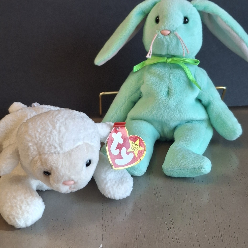 Ty Stuffed Animals - Mint Green Bunny and White Lamb